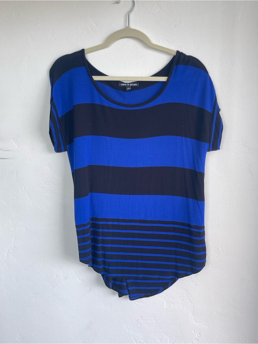 Blue and Black Striped Relaxed Fit Short Sleeve Tee